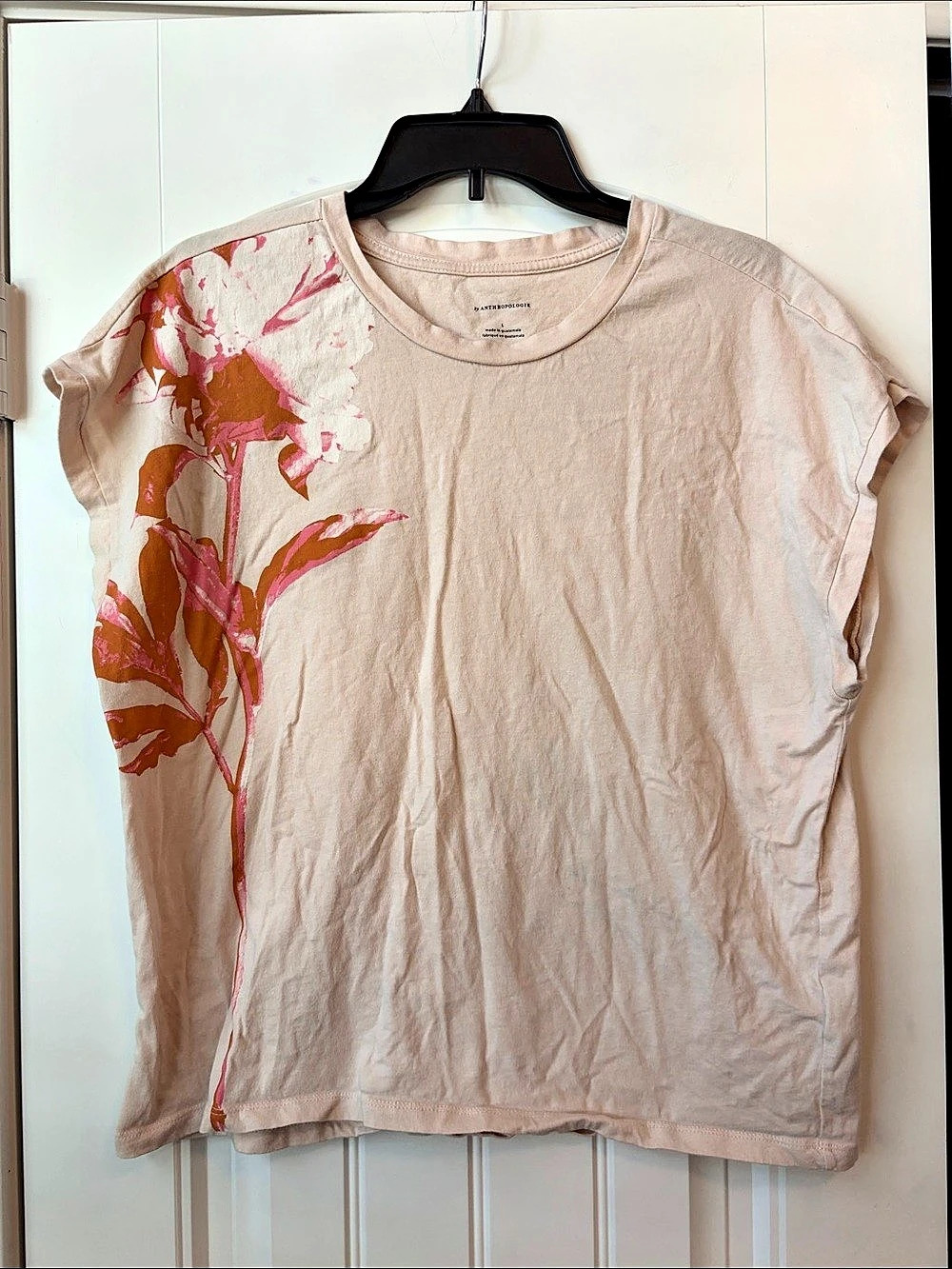 Anthropologie Floral Cotton Tee Pink Large
